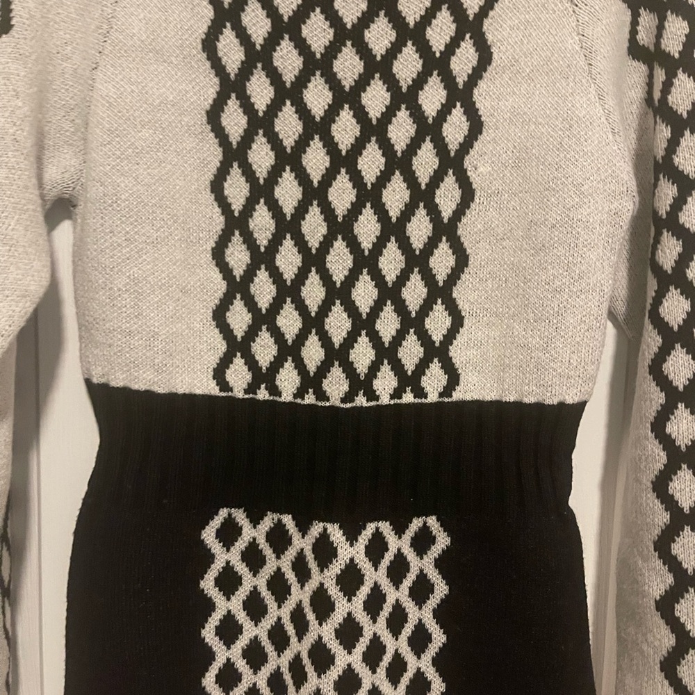 Black and Cream Patterned Women's Sweater Dress